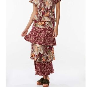 Petite Tropical Tiered Maxi Skirt